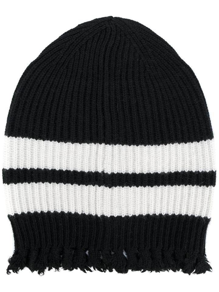 Msgm Frayed Knitted Beanie - Black