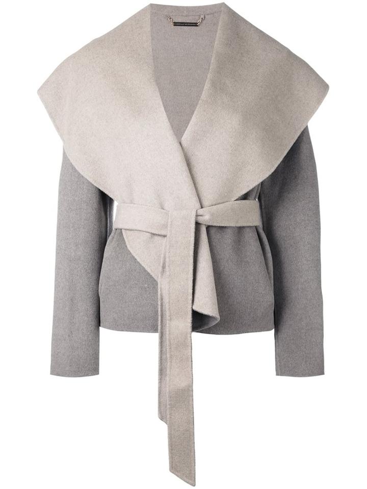 Diane Von Furstenberg Large Collar Belted Jacket, Women's, Grey, Polyester/wool