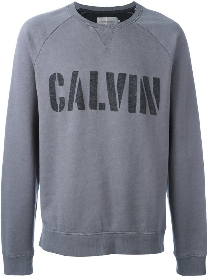 Calvin Klein Jeans Logo Print Sweatshirt, Men's, Size: Large, Grey, Cotton/polyester