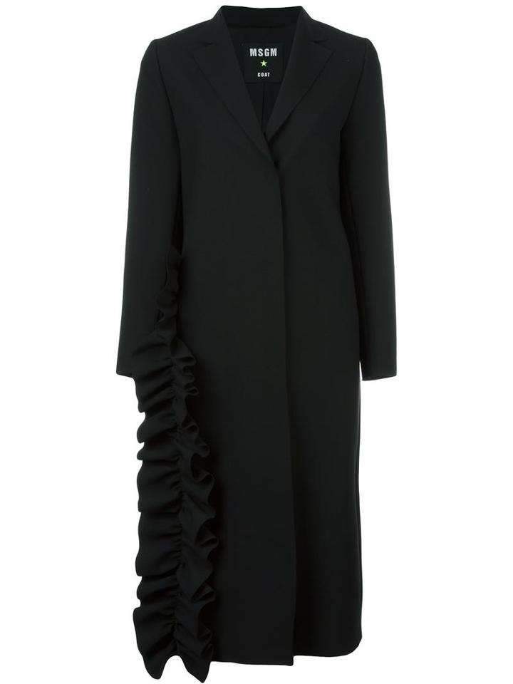 Msgm Ruffle Detail Coat, Women's, Size: 40, Black, Polyester/spandex/elastane/viscose