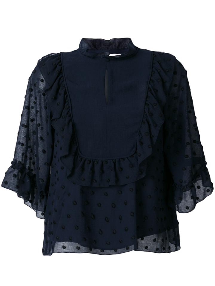 See By Chloé Polka Dot Bib Top With Ruffles - Blue