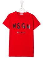 Msgm Kids Teen Freehand Print T-shirt - Red