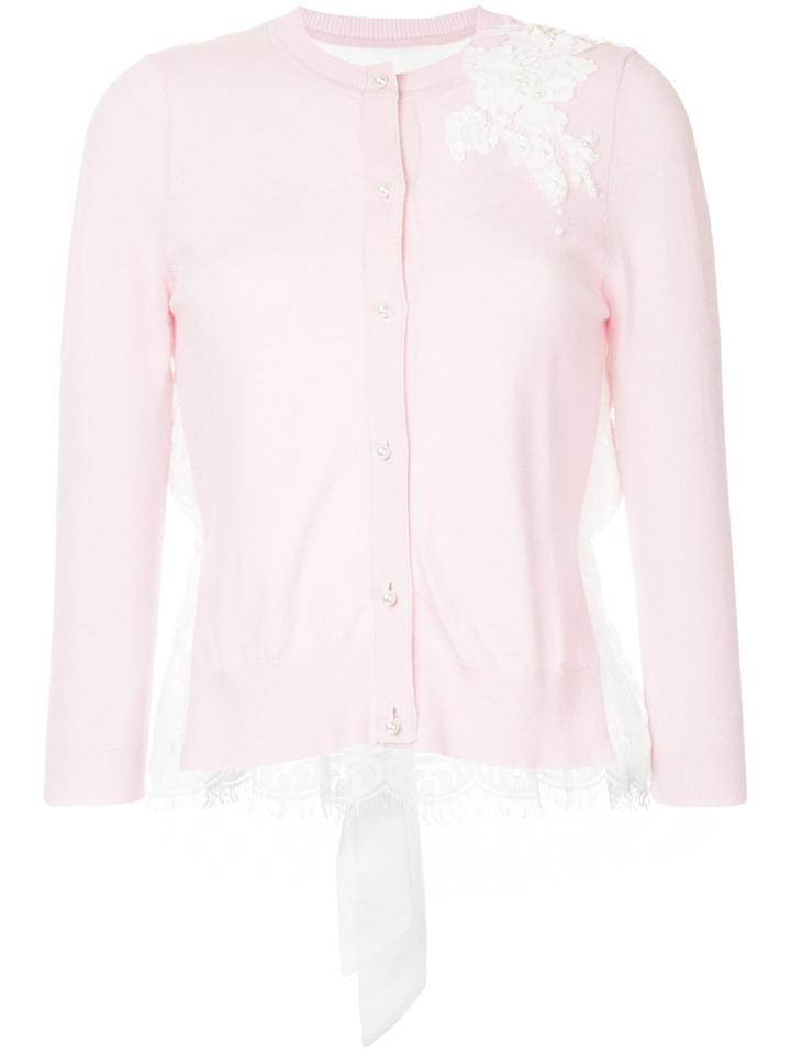 Onefifteen Floral Lace Patch Buttoned Cardigan - Pink & Purple