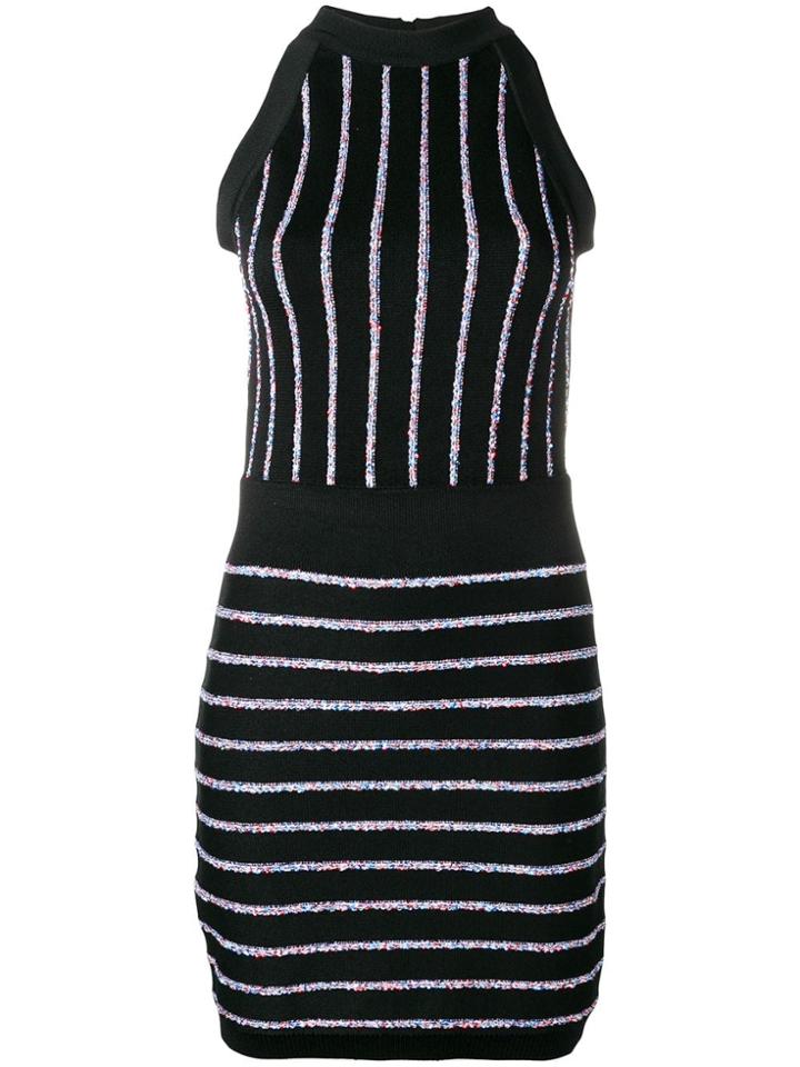 Balmain Contrasting Embroidered Stripes Dress - Black