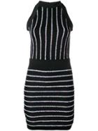 Balmain Contrasting Embroidered Stripes Dress - Black
