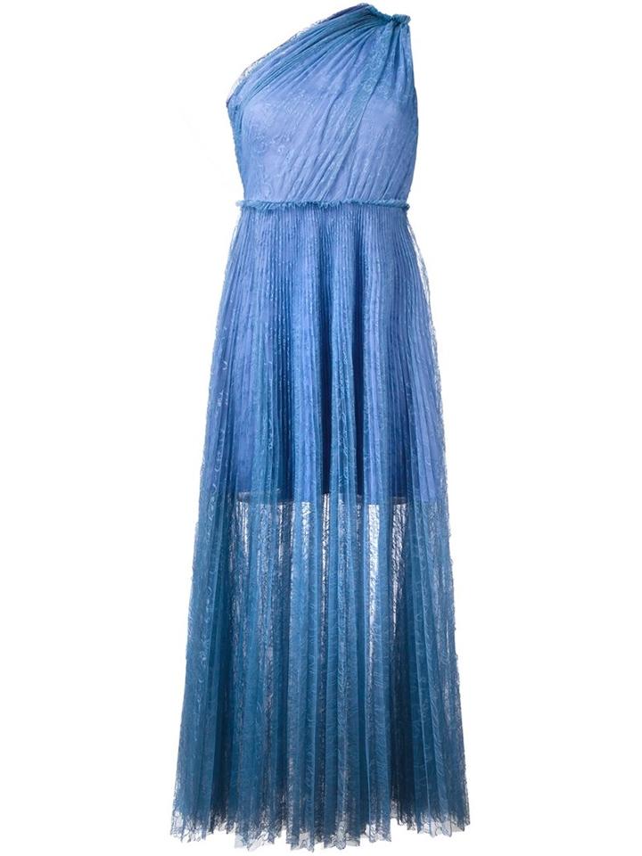 Msgm One Shoulder Draped Dress, Women's, Size: 44, Blue, Polyester
