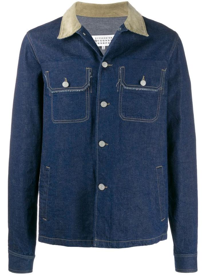 Maison Margiela Contrast Corduroy Collar Denim Jacket - Blue