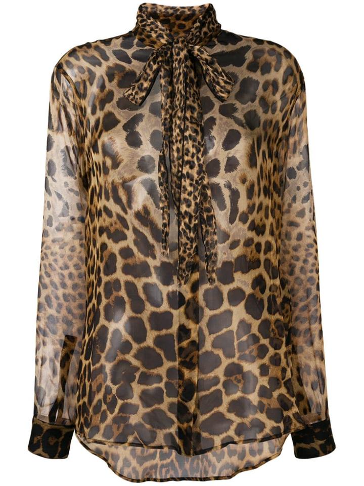Saint Laurent Leopard Print Silk Shirt - Brown