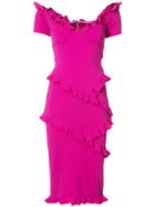 Nicole Miller Pleated Trim Fitted Dress - Pink & Purple