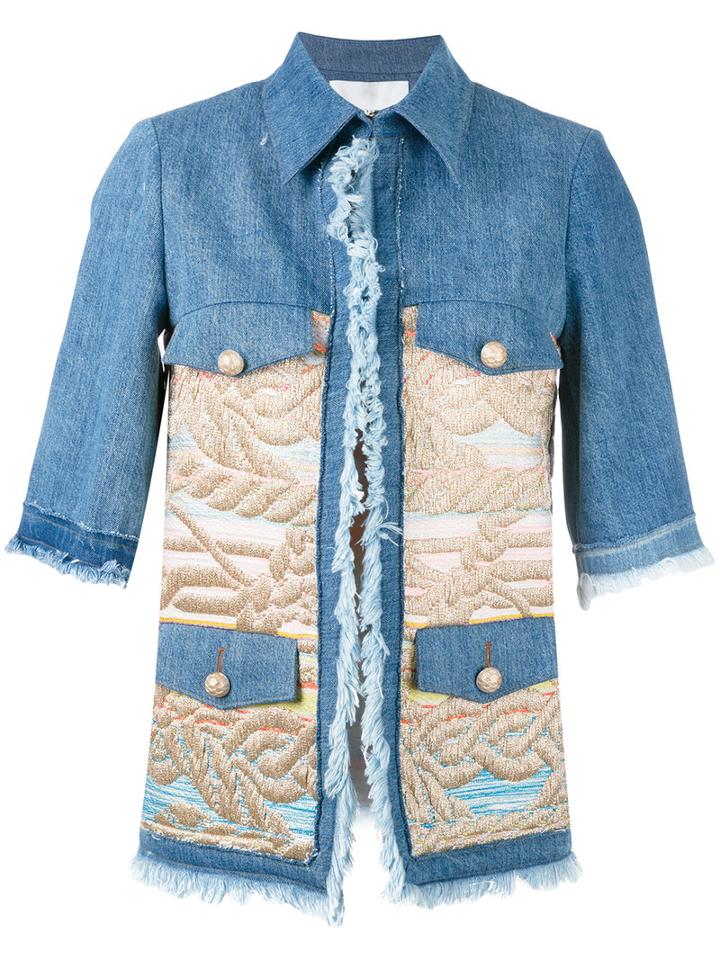Giada Benincasa - Jacquard Panel Jacket - Women - Cotton/acrylic/polyamide/metallized Polyester - L, Blue, Cotton/acrylic/polyamide/metallized Polyester