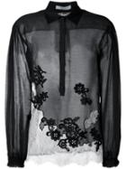 Blumarine Lace Panel Blouse, Women's, Size: 40, Black, Silk/cotton/polyamide/viscose