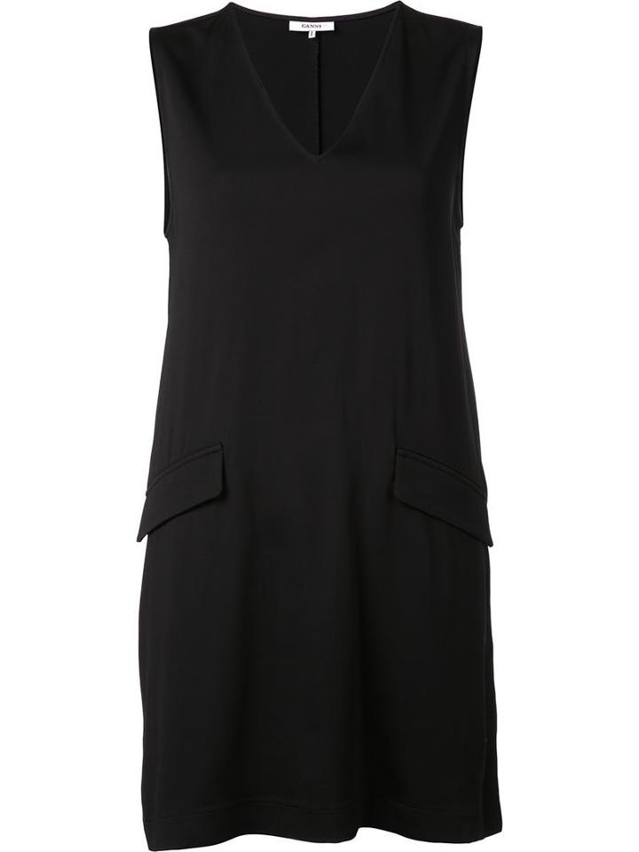 Ganni Pocket Detail Shift Dress, Women's, Size: Large, Black, Spandex/elastane/viscose