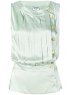 Chanel Vintage Buttoned Pleated Blouse - Green