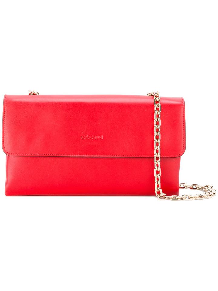 Casadei - Logo Embossed Shoulder Bag - Women - Leather/satin - One Size, Red, Leather/satin