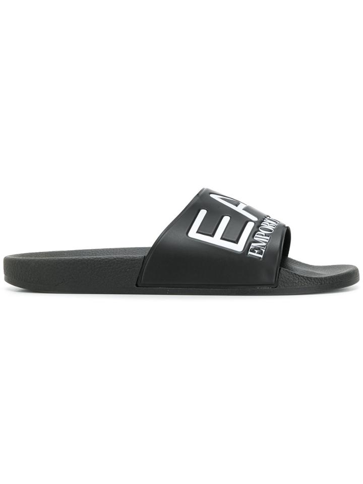Ea7 Emporio Armani Logo Print Pool Slides - Black