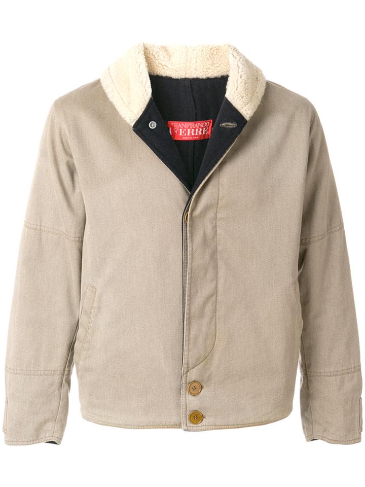 Gianfranco Ferre Vintage Shearling Effect Collar Jacket - Nude &