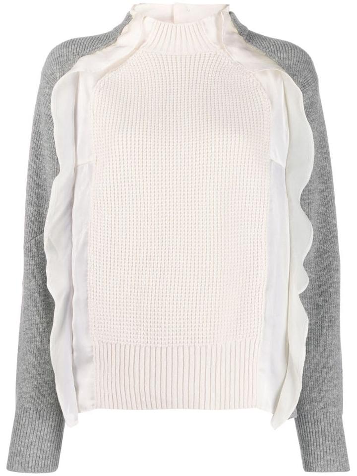 Sacai Frill-trimmed Two-tone Jumper - 159 White/grey