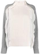 Sacai Frill-trimmed Two-tone Jumper - 159 White/grey