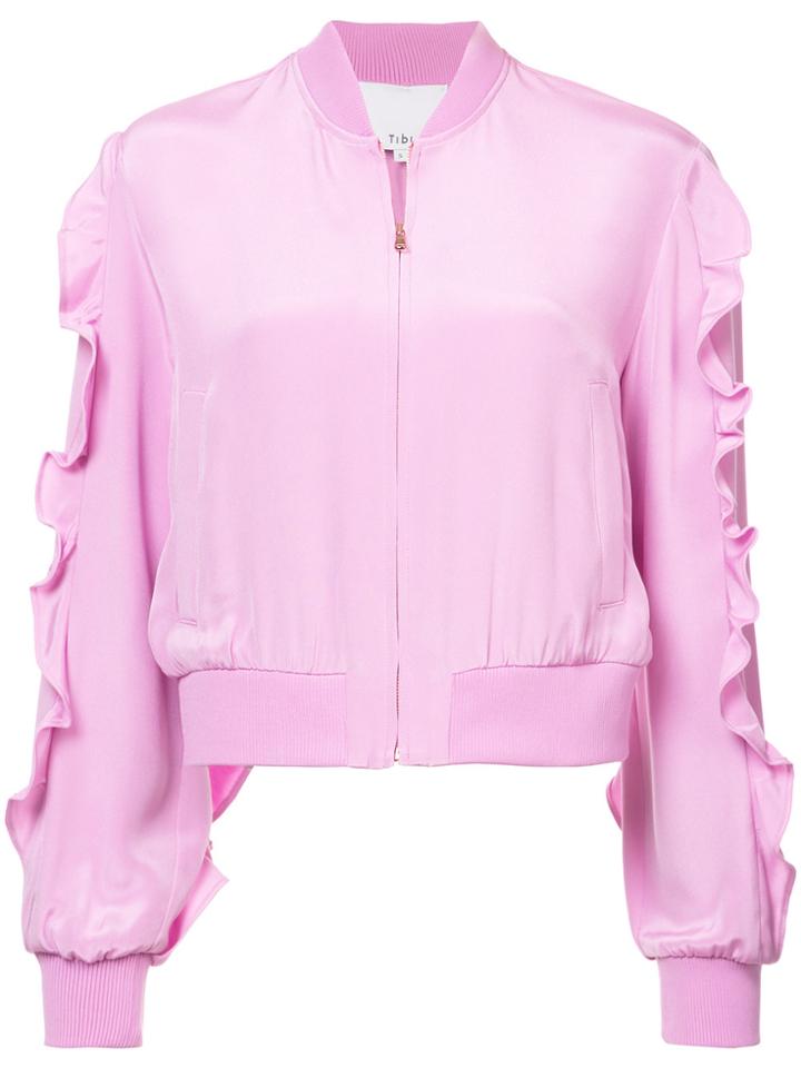 Tibi Ruffle Trim Bomber Jacket - Pink & Purple