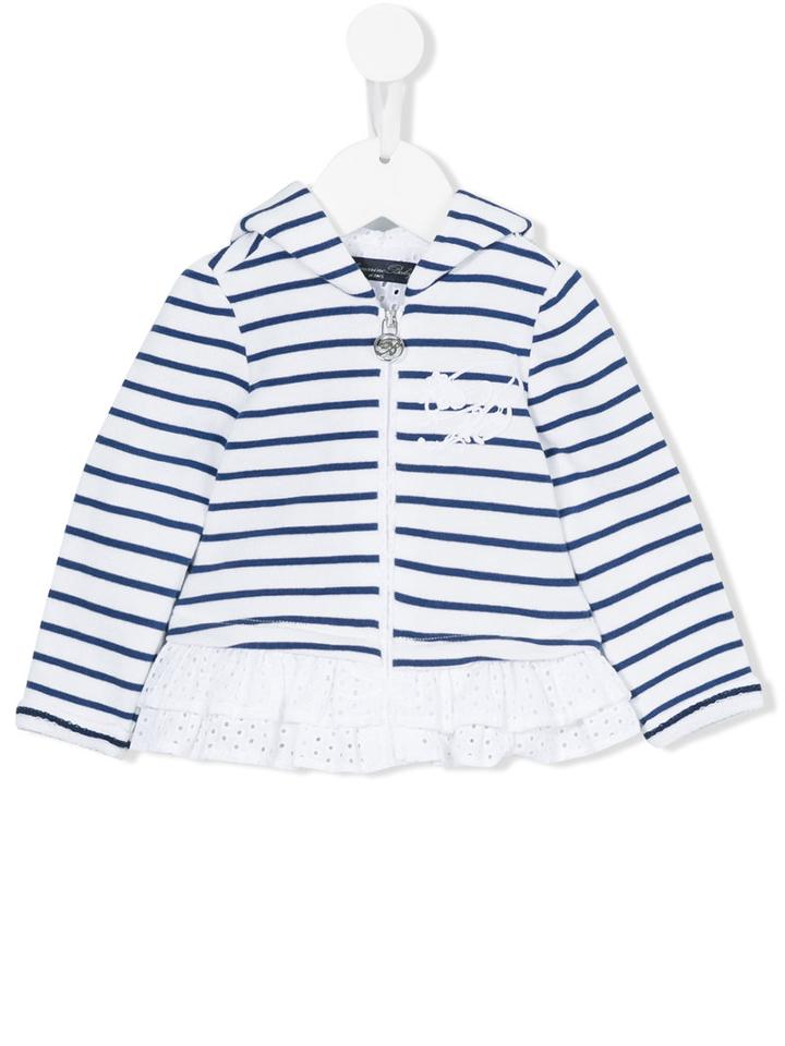 Miss Blumarine - Striped Zipped Hoodie - Kids - Cotton/acrylic/polyamide/viscose - 18 Mth, White