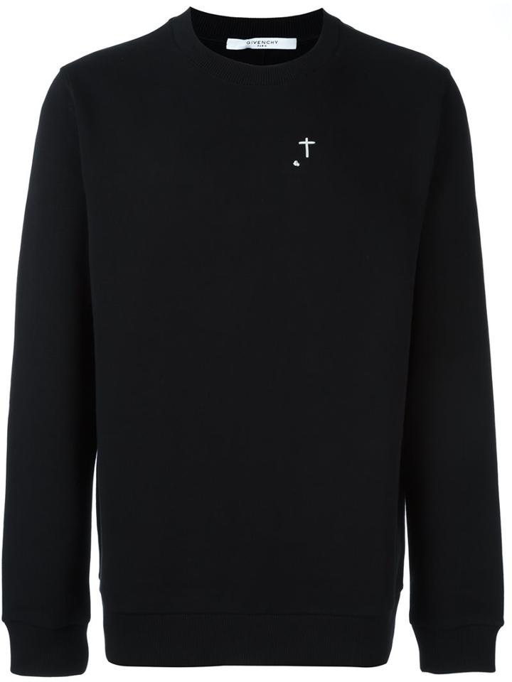 Givenchy Crucifix Embroidered Sweatshirt, Men's, Size: Small, Black, Cotton