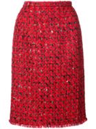 Oscar De La Renta Tweed Pencil Skirt - Red