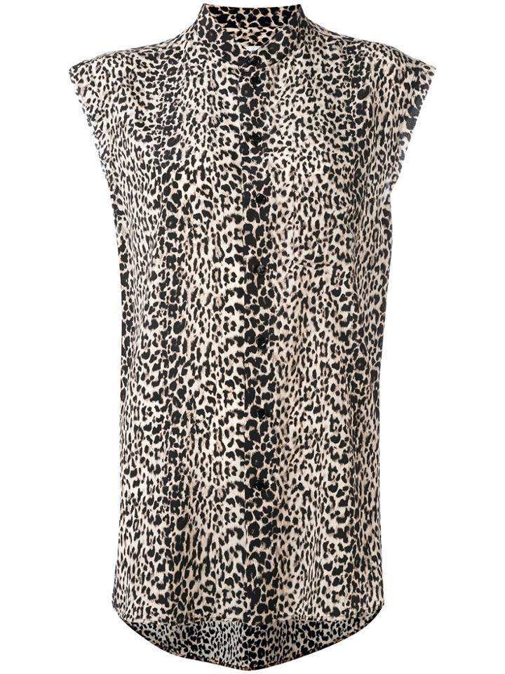 Saint Laurent Leopard Print Sleeveless Shirt - Black