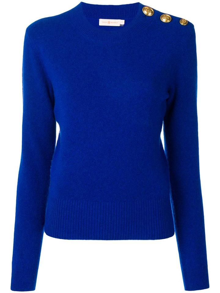 Tory Burch Rose Buttoned Jumper - Blue