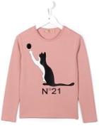 No21 Kids Cat Print T-shirt, Girl's, Size: 12 Yrs, Pink/purple