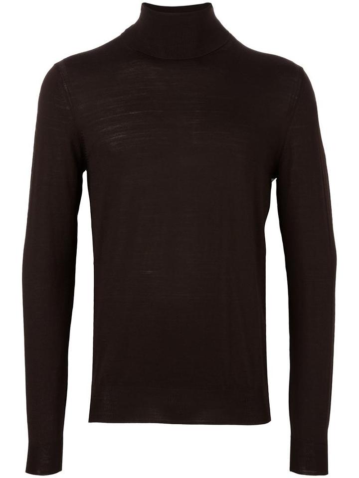 Paolo Pecora Turtleneck Fine Knit Jumper, Men's, Size: Small, Brown, Wool
