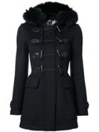 Burberry Detachable Fur Trim Wool Duffle Coat - Black