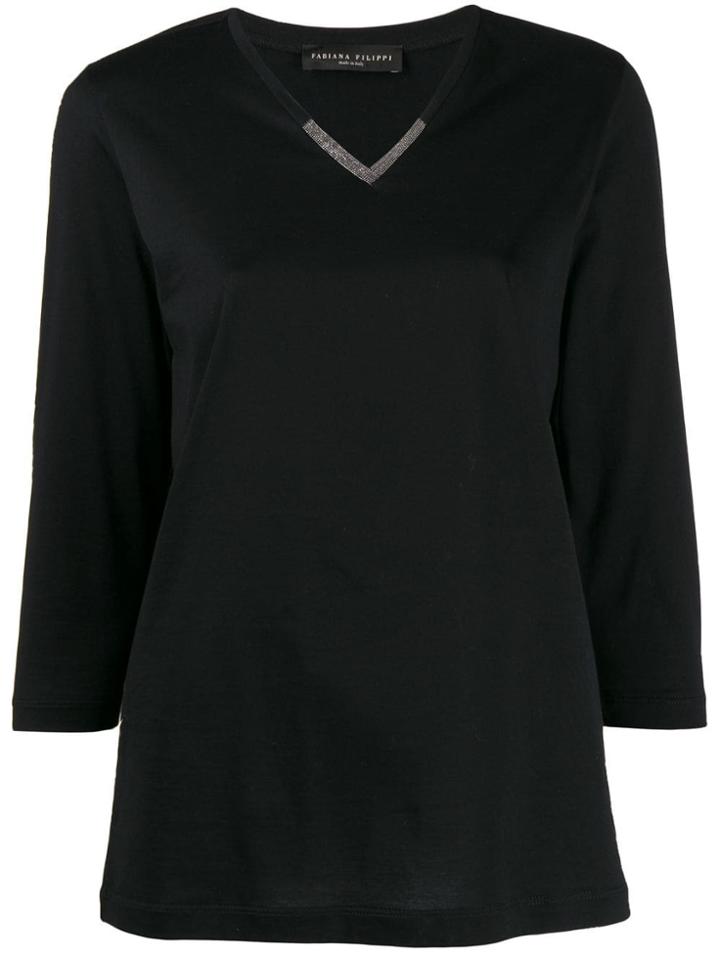 Fabiana Filippi Embellished 3/4 Sleeves T-shirt - Black