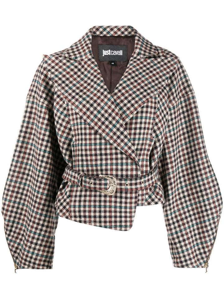 Just Cavalli Check Print Belted Jacket - Neutrals