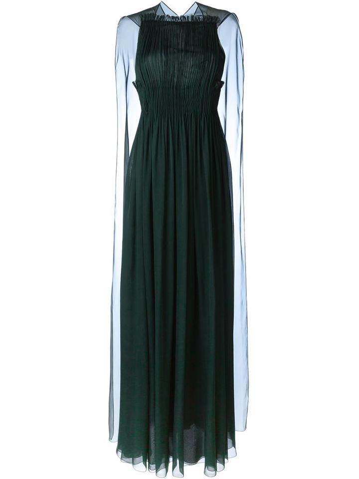 Valentino Pleated Evening Dress, Women's, Size: 38, Green, Silk/polyamide