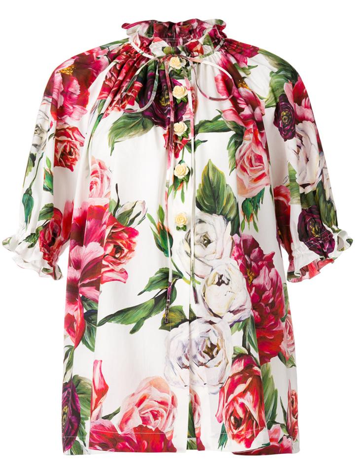 Dolce & Gabbana Peony Print Mandarin Collar Shirt - Pink & Purple