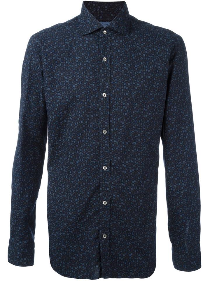 Barba Floral Pattern Shirt, Men's, Size: 39, Blue, Cotton