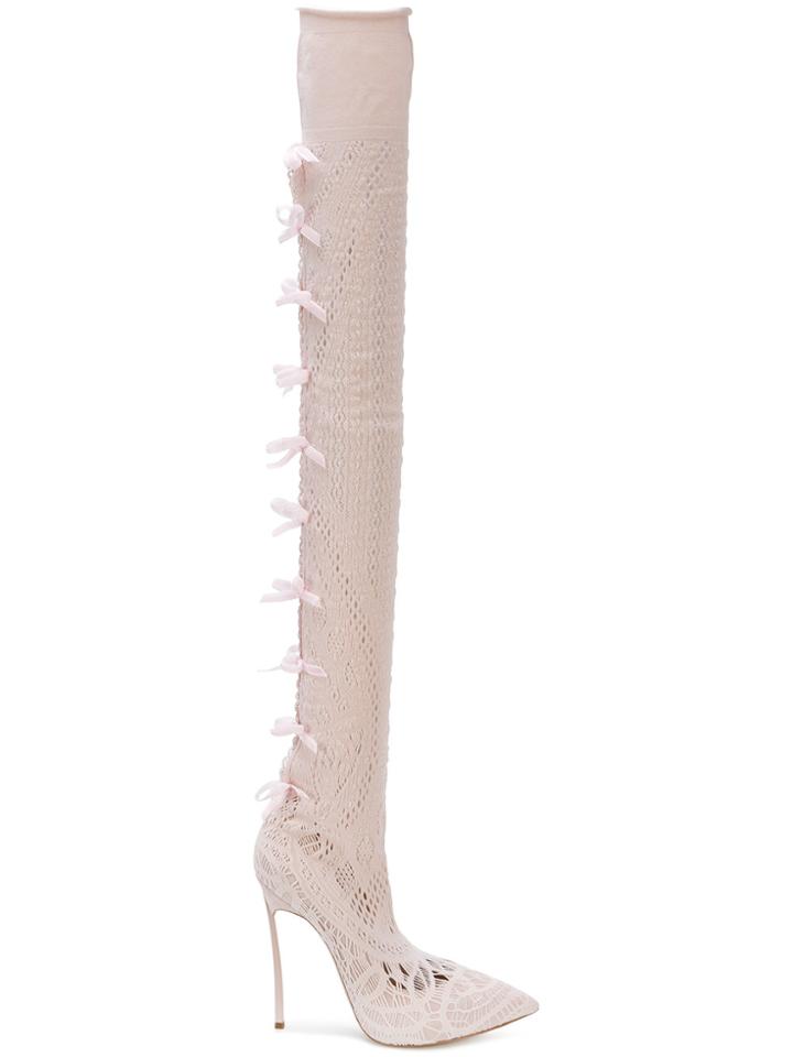 Casadei Woven Thigh Boots - Pink & Purple