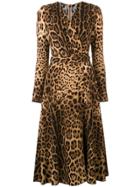 Dolce & Gabbana Leopard Print Flared Dress - Brown