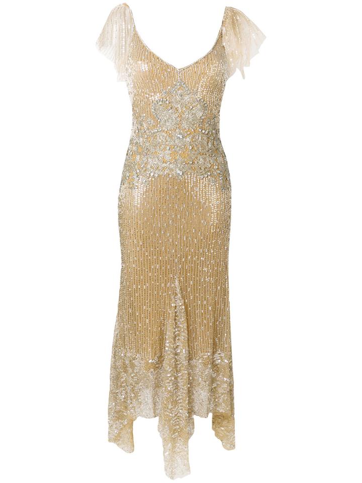 Amen Sequinned Asymmetric Hem Dress - Nude & Neutrals