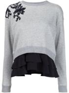 Derek Lam 10 Crosby Floral Lace Ruffled Sweatshirt, Women's, Size: 12, Grey, Cotton