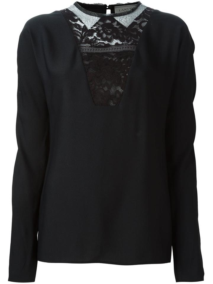 Lanvin Lace V-neck Top, Women's, Size: 36, Black, Acetate/silk/polyamide