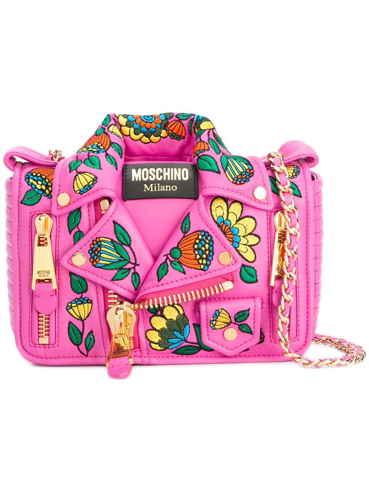 Moschino - Biker Jacket Shoulder Bag - Women - Calf Leather - One Size, Women's, Pink/purple, Calf Leather