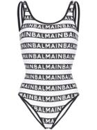 Balmain Logo-stripe Swimsuit - Black
