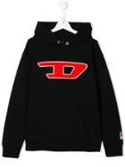 Diesel Kids Teen Logo Embroidered Hoodie - Black