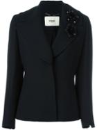 Fendi Flower Appliqué Blazer, Women's, Size: 44, Black, Silk/mink Fur/glass