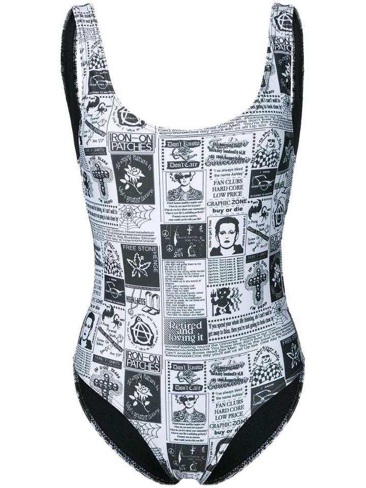 Ashley Williams Magazine Print Swimsuit - Black