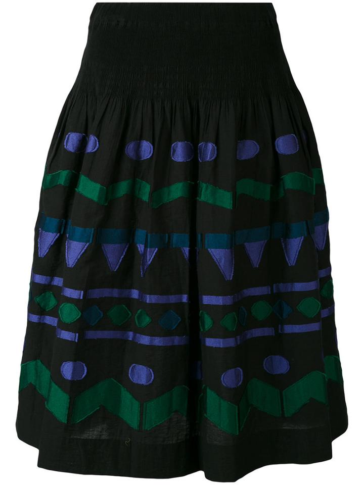Issey Miyake Cauliflower - Embroidered Patch A-line Skirt - Women - Cotton/nylon/polyester/polyurethane - One Size, Women's, Black, Cotton/nylon/polyester/polyurethane