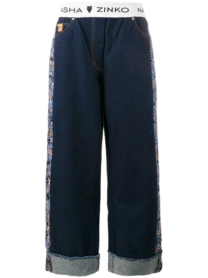 Natasha Zinko Floral Jacquard Wide-leg Jeans - Blue