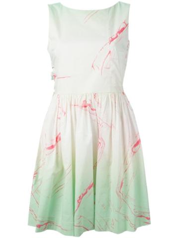 Marc By Marc Jacobs Marble Print Flared Dress - Green