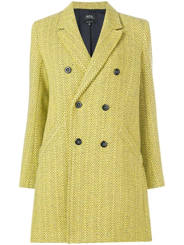 A.p.c. Textured Double-breasted Coat - Yellow & Orange